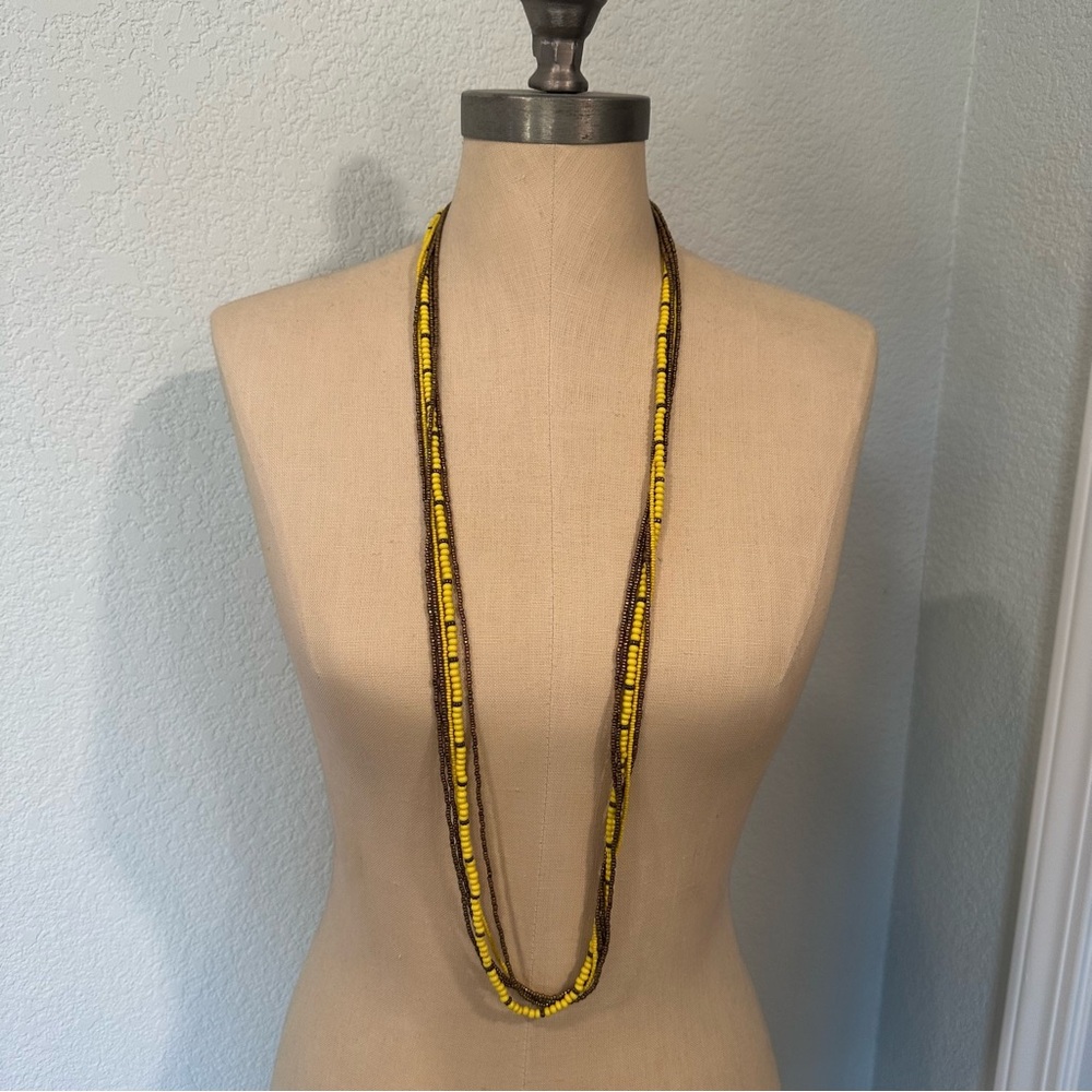 LOFT Multi-Strand Seed Bead Long Necklace - Yellow & Bronze